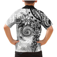 Polynesian Pattern With Plumeria Flowers Family Matching Mermaid Dress and Hawaiian Shirt White