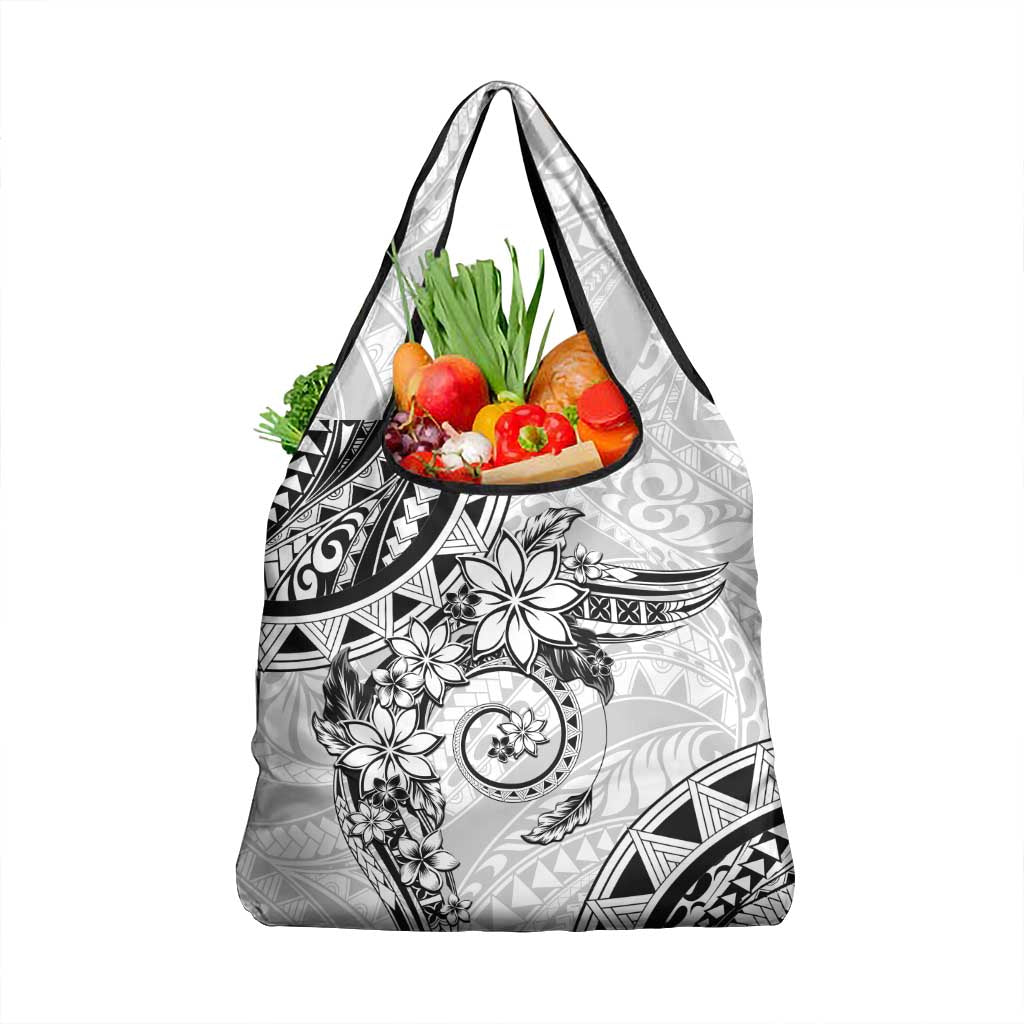 Polynesian Pattern With Plumeria Flowers Grocery Bag White