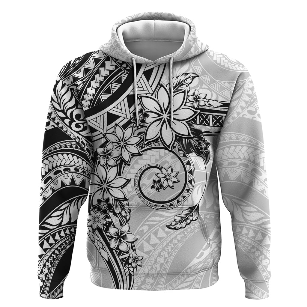 Polynesian Pattern With Plumeria Flowers Hoodie White