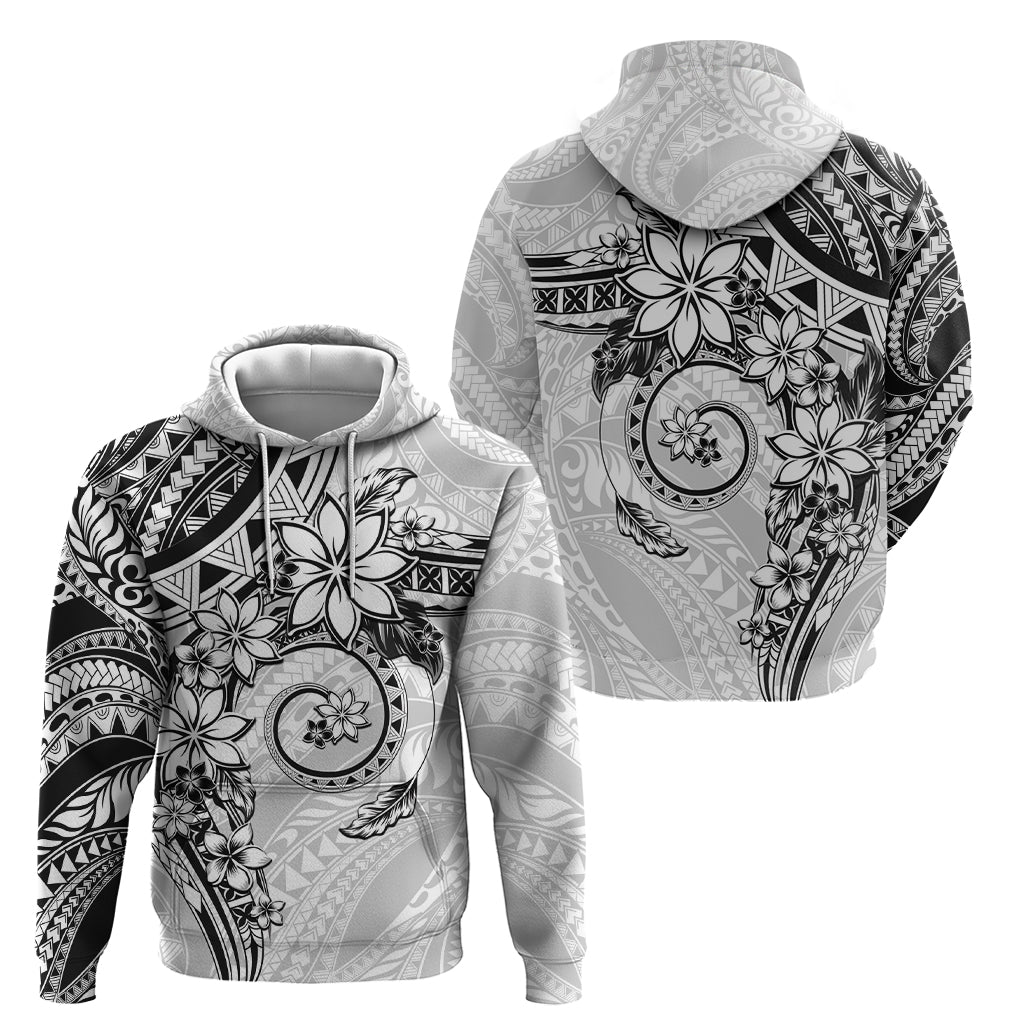 Polynesian Pattern With Plumeria Flowers Hoodie White