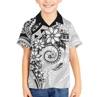 Polynesian Pattern With Plumeria Flowers Kid Hawaiian Shirt White