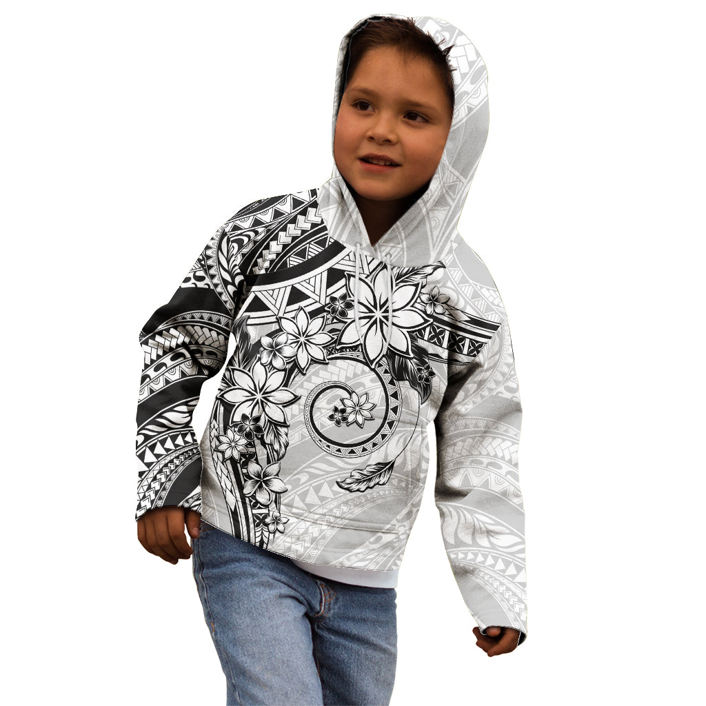 Polynesian Pattern With Plumeria Flowers Kid Hoodie White