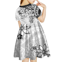 Polynesian Pattern With Plumeria Flowers Kid Short Sleeve Dress White