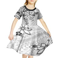 Polynesian Pattern With Plumeria Flowers Kid Short Sleeve Dress White