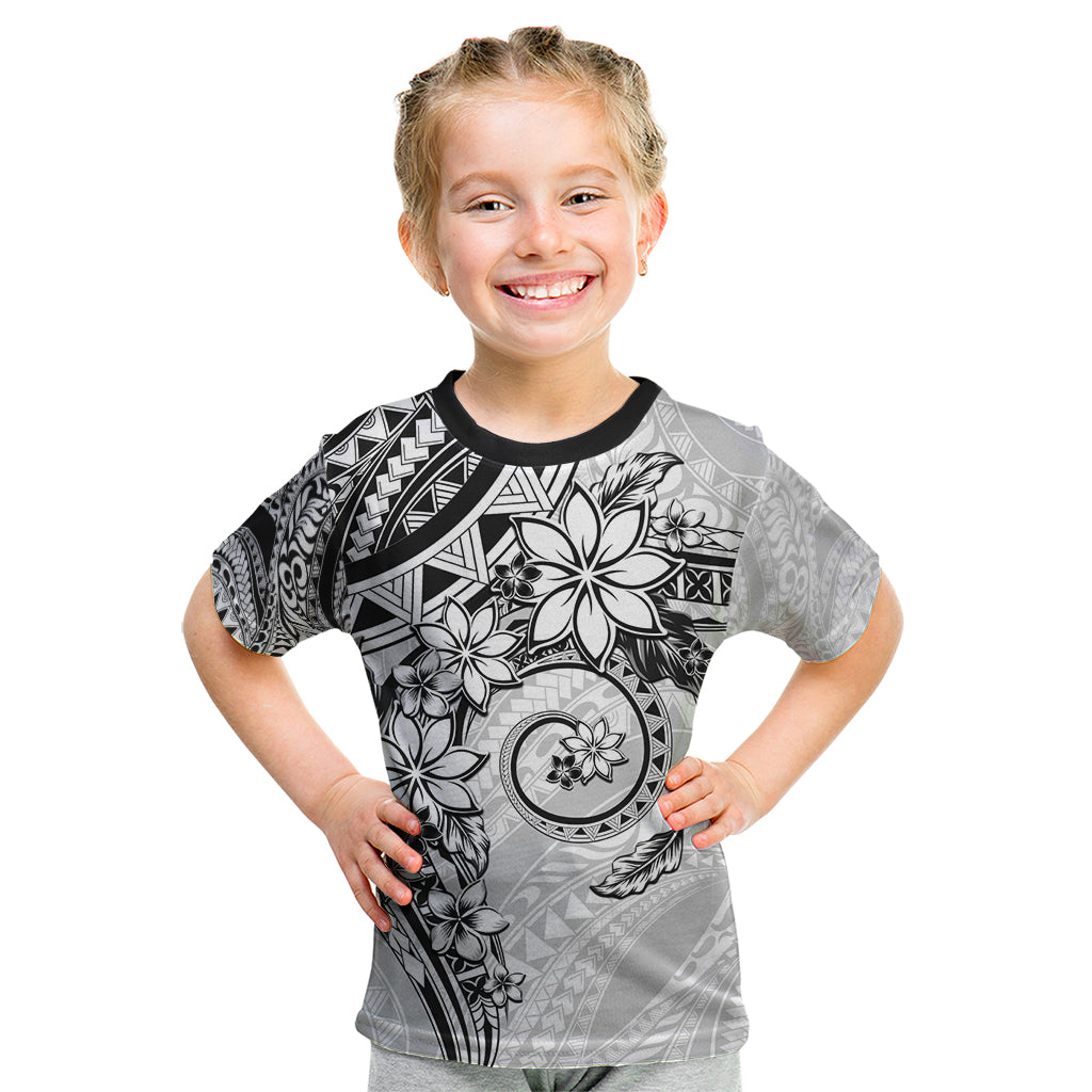 Polynesian Pattern With Plumeria Flowers Kid T Shirt White