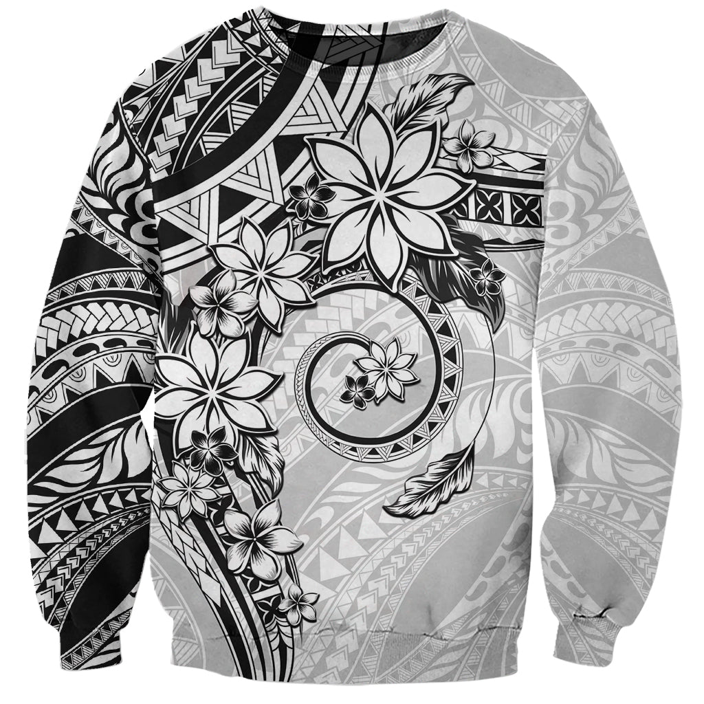 Polynesian Pattern With Plumeria Flowers Sweatshirt White