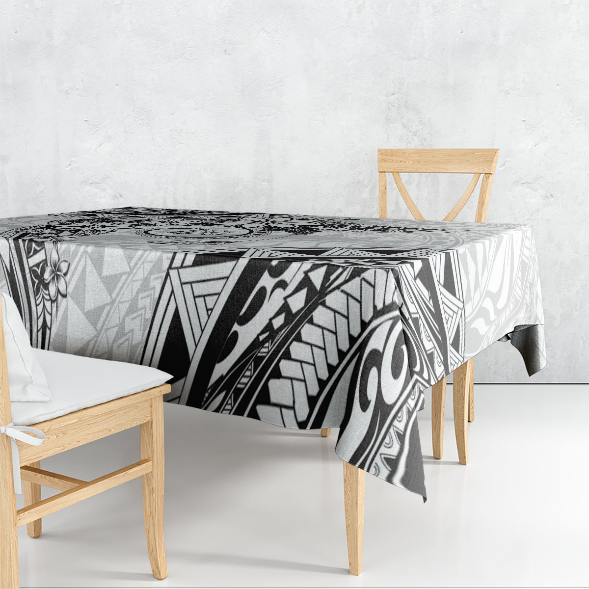 Polynesian Pattern With Plumeria Flowers Tablecloth White