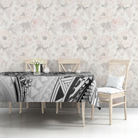 Polynesian Pattern With Plumeria Flowers Tablecloth White