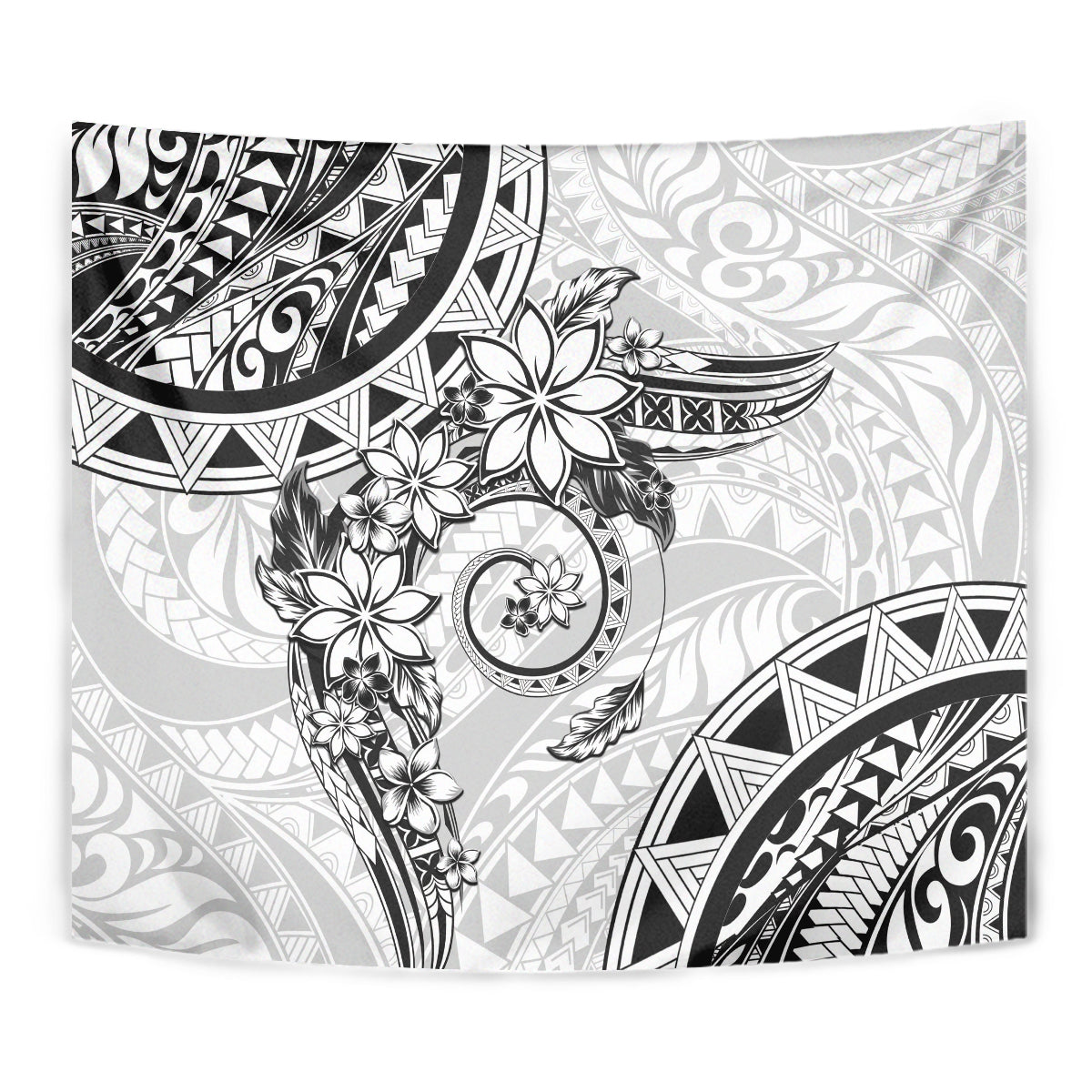 Polynesian Pattern With Plumeria Flowers Tapestry White