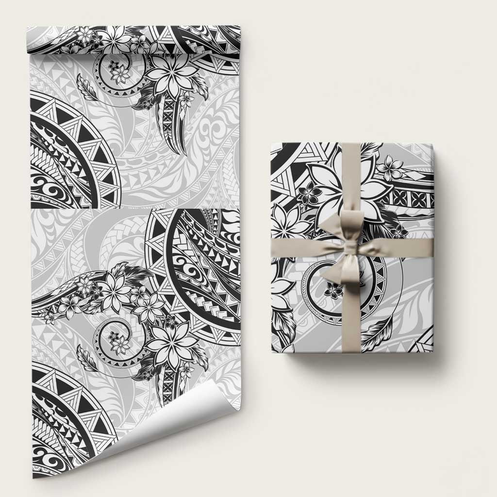 Polynesian Pattern With Plumeria Flowers Wrapping Paper White - Polynesian Pride