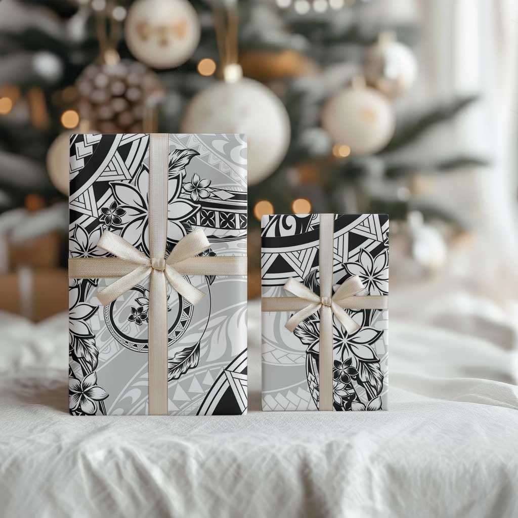 Polynesian Pattern With Plumeria Flowers Wrapping Paper White - Polynesian Pride