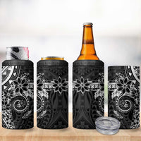 Black Polynesian Pattern With Plumeria Flowers 4 in 1 Can Cooler Tumbler