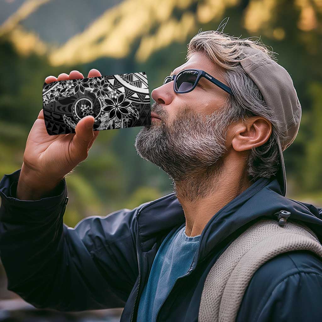 Black Polynesian Pattern With Plumeria Flowers 4 in 1 Can Cooler Tumbler