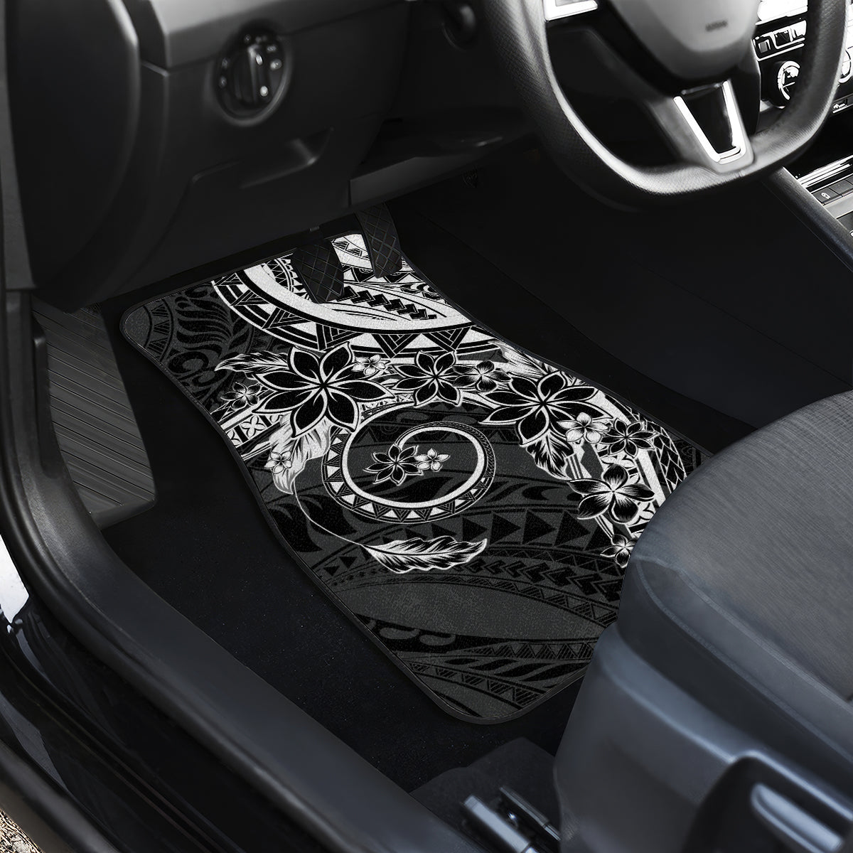 Polynesian Pattern With Plumeria Flowers Car Mats Black