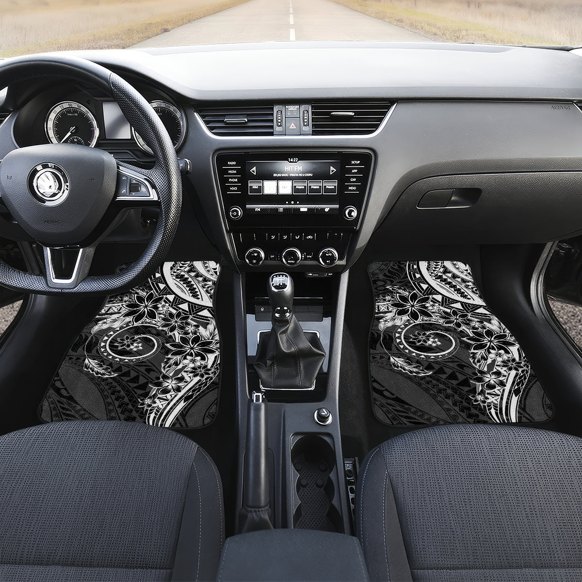 Polynesian Pattern With Plumeria Flowers Car Mats Black