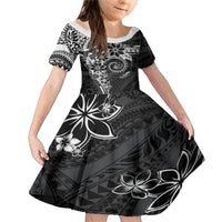 Polynesian Pattern With Plumeria Flowers Family Matching Mermaid Dress and Hawaiian Shirt Black