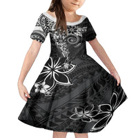 Polynesian Pattern With Plumeria Flowers Family Matching Off The Shoulder Long Sleeve Dress and Hawaiian Shirt Black