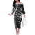 Polynesian Pattern With Plumeria Flowers Family Matching Off The Shoulder Long Sleeve Dress and Hawaiian Shirt Black