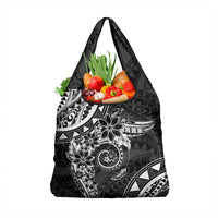 Polynesian Pattern With Plumeria Flowers Grocery Bag Black