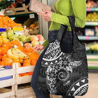 Polynesian Pattern With Plumeria Flowers Grocery Bag Black