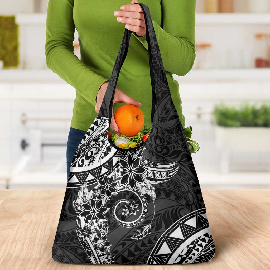 Polynesian Pattern With Plumeria Flowers Grocery Bag Black