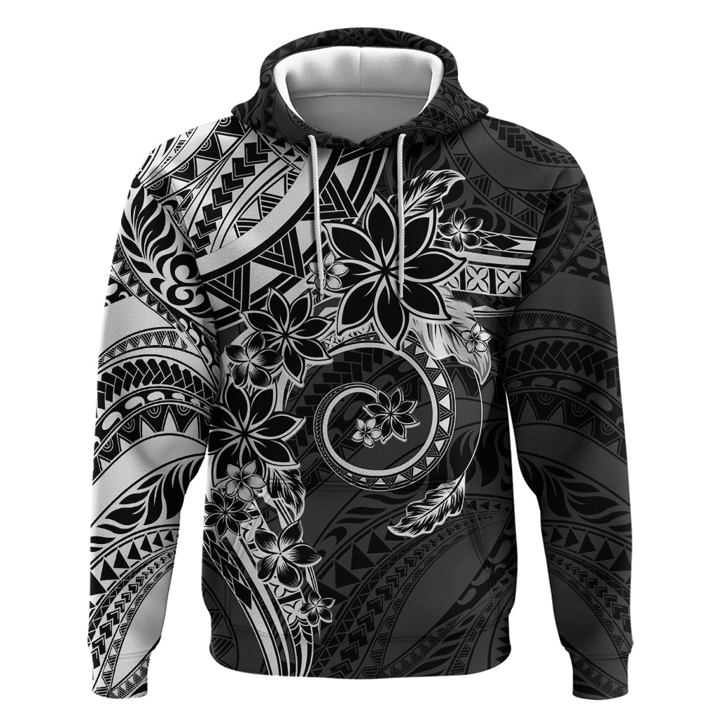 Polynesian Pattern With Plumeria Flowers Hoodie Black