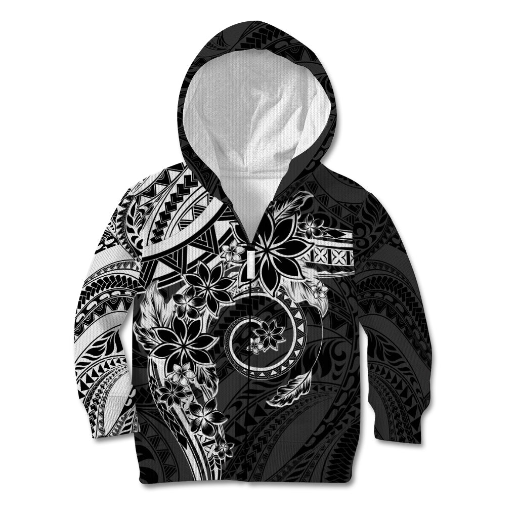 Polynesian Pattern With Plumeria Flowers Kid Hoodie Black
