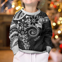 Polynesian Pattern With Plumeria Flowers Kid Ugly Christmas Sweater Black