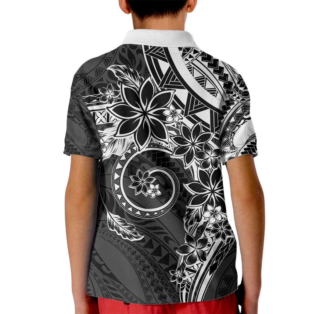 Polynesian Pattern With Plumeria Flowers Kid Polo Shirt Black