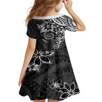 Polynesian Pattern With Plumeria Flowers Kid Short Sleeve Dress Black