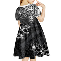 Polynesian Pattern With Plumeria Flowers Kid Short Sleeve Dress Black