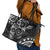 Polynesian Pattern With Plumeria Flowers Leather Tote Bag Black