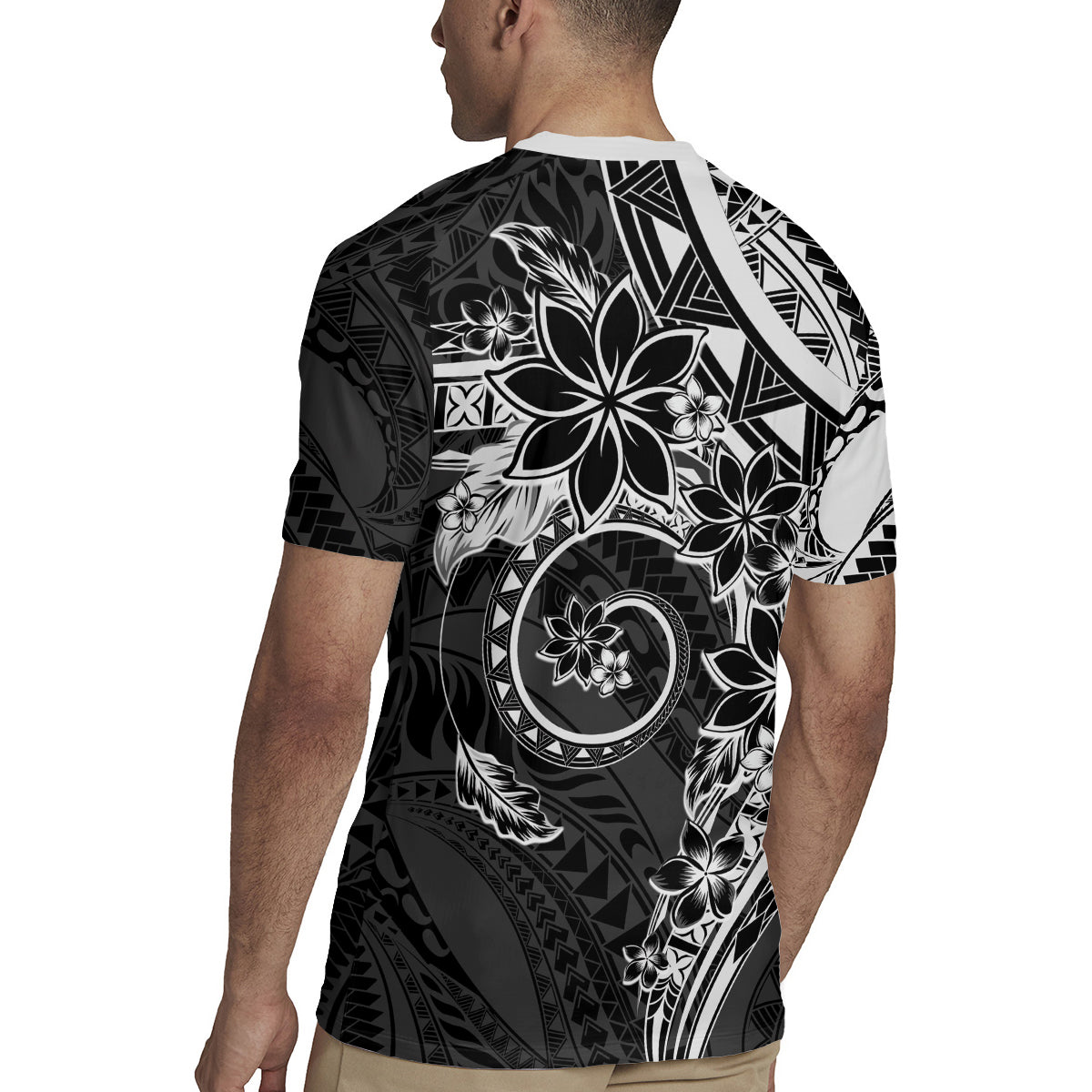 Polynesian Pattern With Plumeria Flowers Rugby Jersey Black