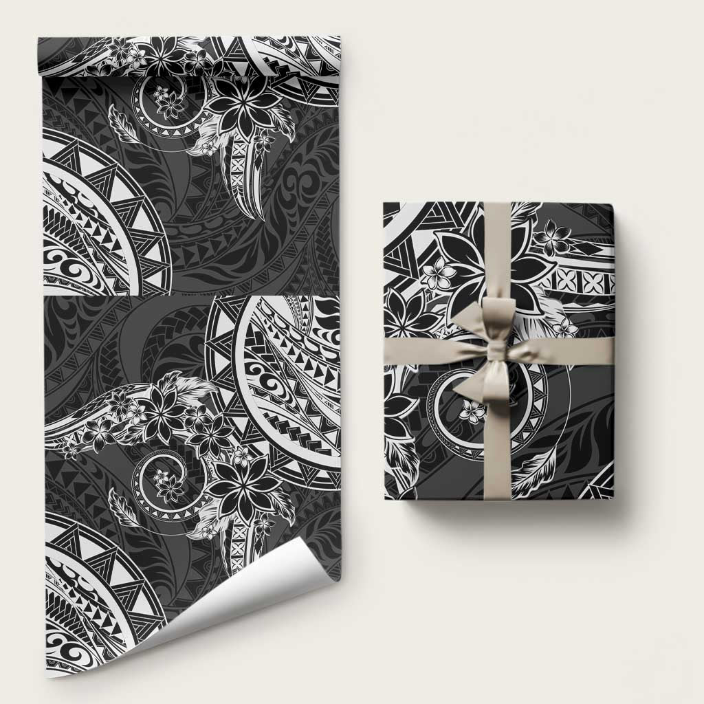 Polynesian Pattern With Plumeria Flowers Wrapping Paper Black - Polynesian Pride