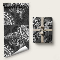 Polynesian Pattern With Plumeria Flowers Wrapping Paper Black - Polynesian Pride