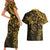 Polynesian Sunset Plumeria Couples Matching Short Sleeve Bodycon Dress and Hawaiian Shirt Gold Polynesian Tattoo