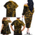 Polynesian Sunset Plumeria Family Matching Off The Shoulder Long Sleeve Dress and Hawaiian Shirt Gold Polynesian Tattoo