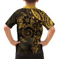 Polynesian Sunset Plumeria Family Matching Puletasi and Hawaiian Shirt Gold Polynesian Tattoo