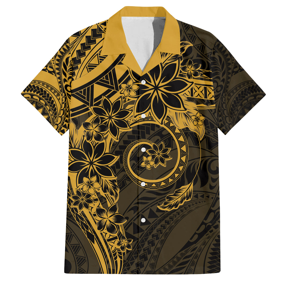 Polynesian Sunset Plumeria Family Matching Tank Maxi Dress and Hawaiian Shirt Gold Polynesian Tattoo
