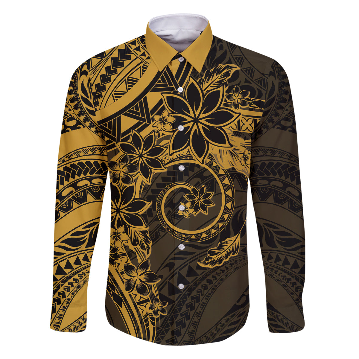 Polynesian Sunset Plumeria Family Matching Tank Maxi Dress and Hawaiian Shirt Gold Polynesian Tattoo