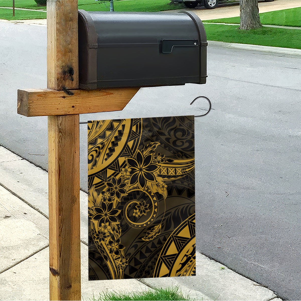 Polynesian Sunset Plumeria Garden Flag Gold Polynesian Tattoo