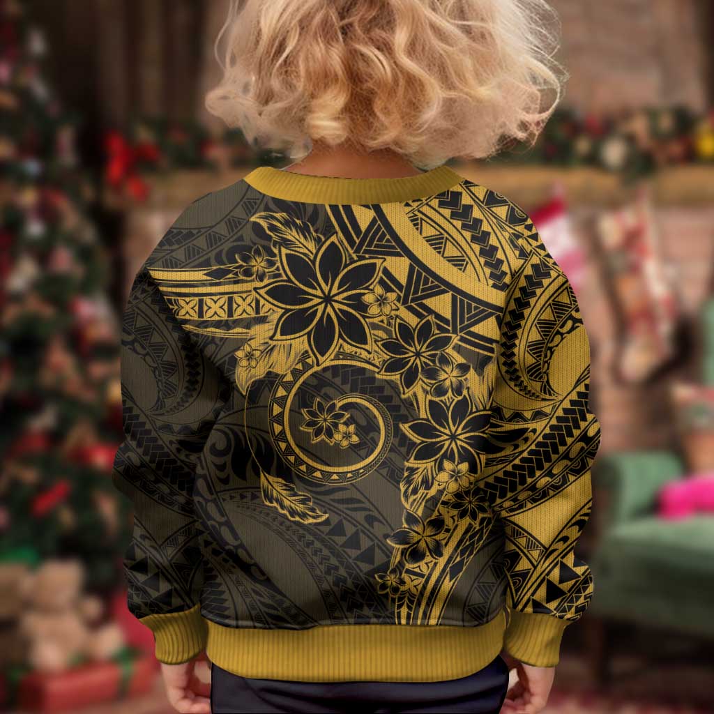 Polynesian Sunset Plumeria Kid Ugly Christmas Sweater Gold Polynesian Tattoo
