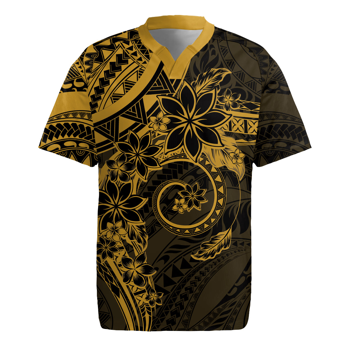 Polynesian Sunset Plumeria Rugby Jersey Gold Polynesian Tattoo