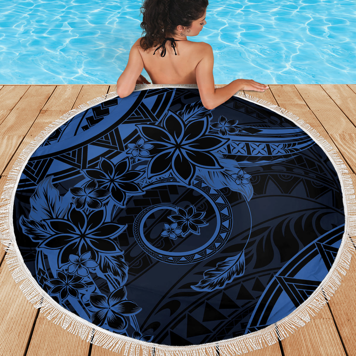 Polynesian Sunset Plumeria Beach Blanket Navy Polynesian Tattoo