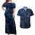 Polynesian Sunset Plumeria Couples Matching Off Shoulder Maxi Dress and Hawaiian Shirt Navy Polynesian Tattoo