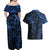 Polynesian Sunset Plumeria Couples Matching Off Shoulder Maxi Dress and Hawaiian Shirt Navy Polynesian Tattoo