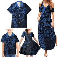 Polynesian Sunset Plumeria Family Matching Summer Maxi Dress and Hawaiian Shirt Navy Polynesian Tattoo LT05 - Polynesian Pride