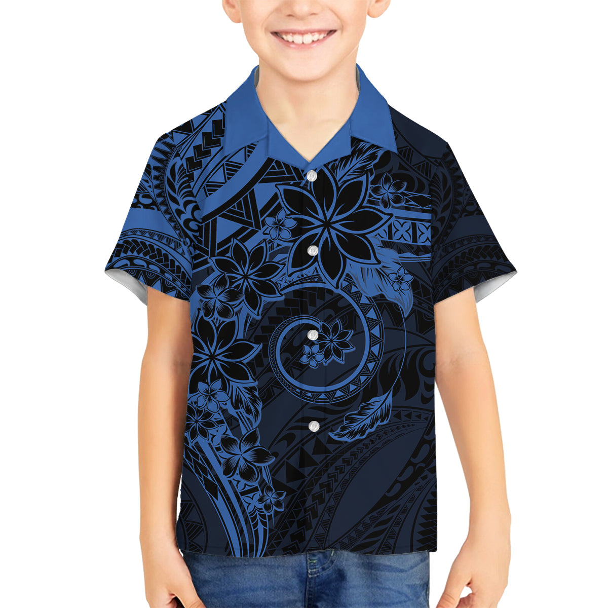 Polynesian Sunset Plumeria Family Matching Summer Maxi Dress and Hawaiian Shirt Navy Polynesian Tattoo LT05 Son's Shirt Navy - Polynesian Pride