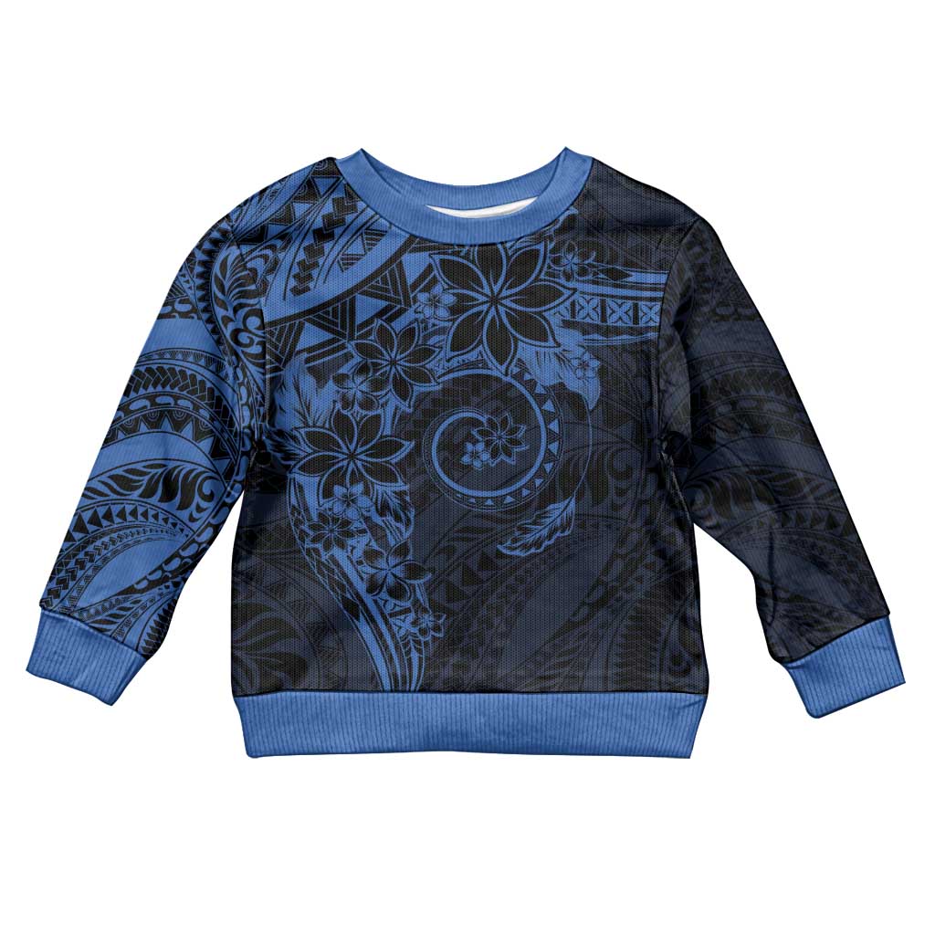 Polynesian Sunset Plumeria Kid Ugly Christmas Sweater Navy Polynesian Tattoo