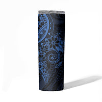 Navy Polynesian Pattern With Plumeria Flowers Skinny Tumbler